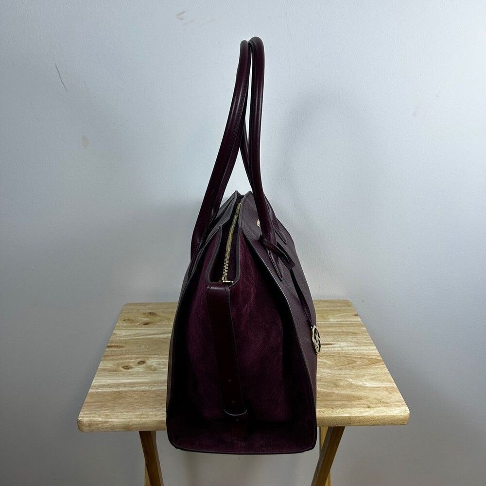 Michael Kors Tote Bag Womens Burgundy Pebbled Leather Suede Gold Hardware - Picture 10 of 12